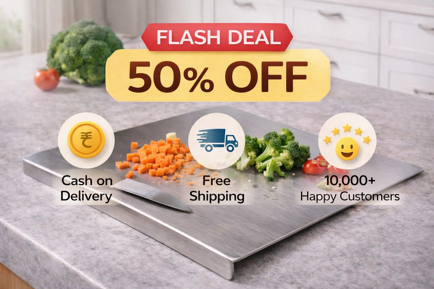 India's #1 Stainless Steel Chopping Board - 50% Off (Save ₹800)  I Limited Stock
